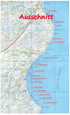 Straßen- und Strändekarte Ost-Sardinien