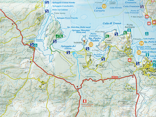 Touristische  und Wanderwege-Karte Costa Smeralda